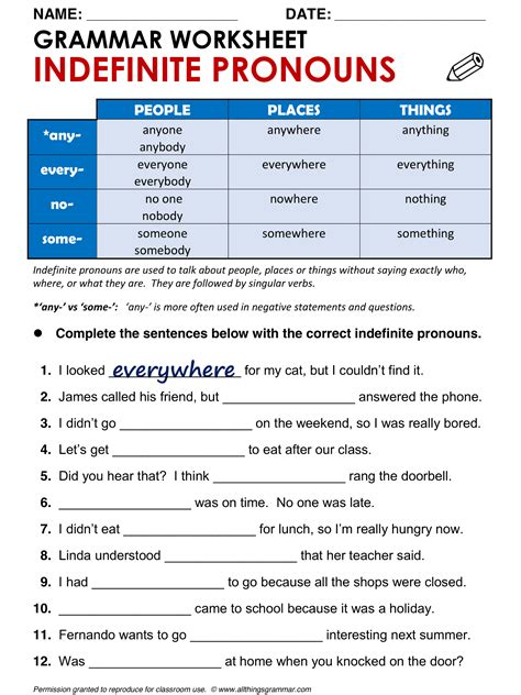 Indefinite Pronouns Exercise With Answers 2 Correct The Sentences Exercises With Answers - Correct The Sentences Exercises With Answers