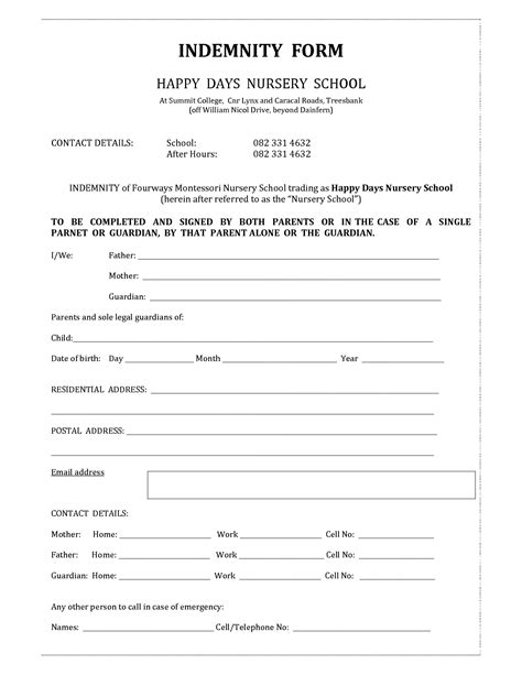 Indemnity Form Before