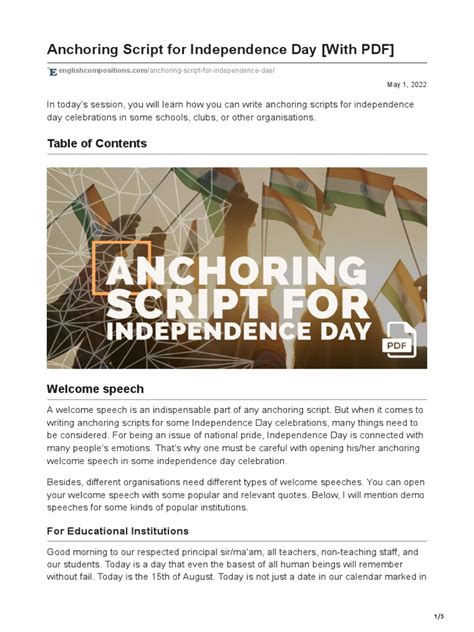 Independence Day Anchoring Script Pdf In English