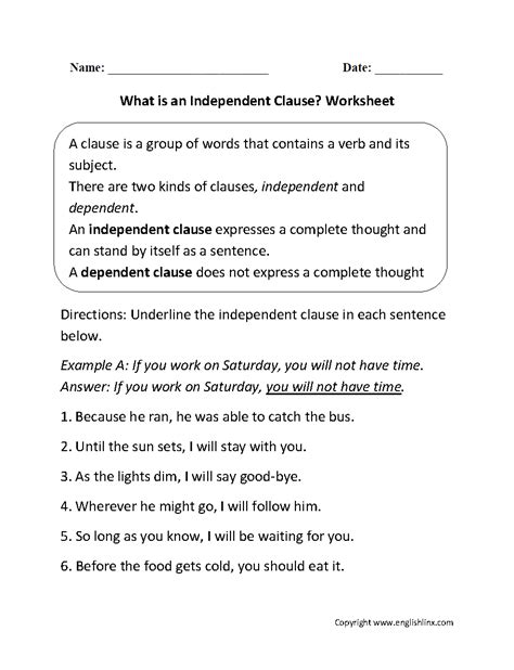 Independent Clause Reading Worksheets Spelling Grammar Independent Clause Worksheet - Independent Clause Worksheet
