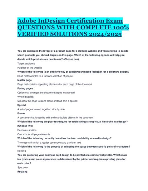 Indesign Sample Test Questions
