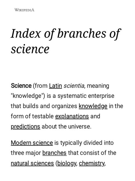 Index Of Branches Of Science Wikipedia Parts Of Science - Parts Of Science
