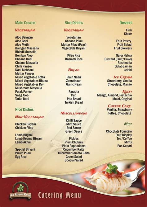 Indian Wedding Menu List