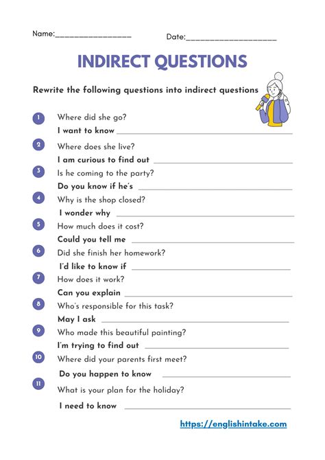 indirect questions exercises