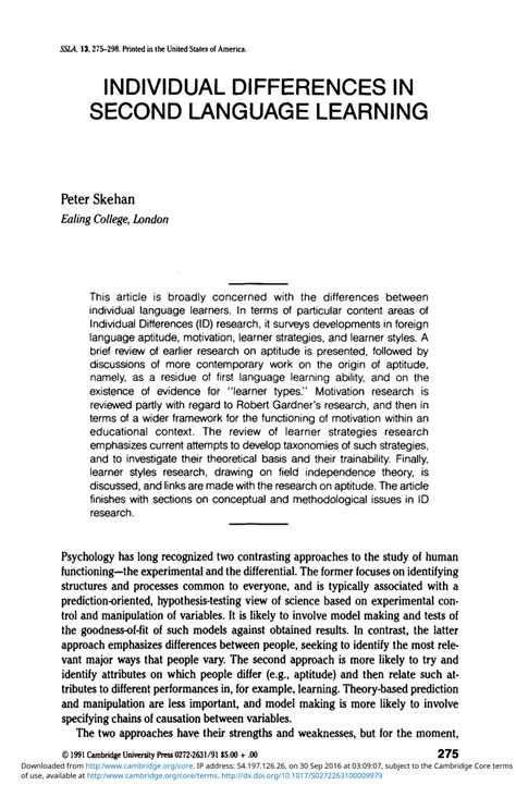 Individual Differences In Second Language Learning