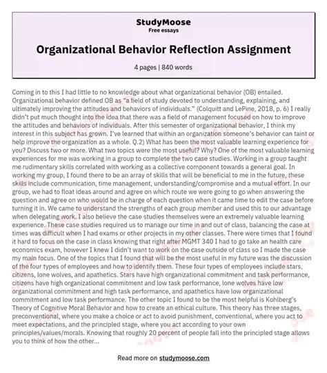 Read Individual Reflection Paper Organizational Behavior 