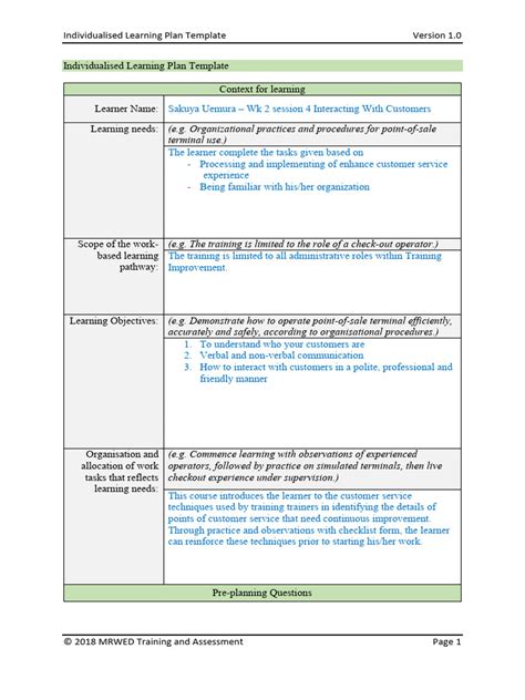 Full Download Individualized Clinical Learning Plan Examples 