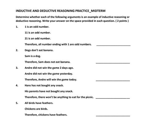 Inductive And Deductive Reasoning Worksheets With Answer Key