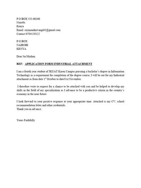 Industrial Attachment Letter Sample
