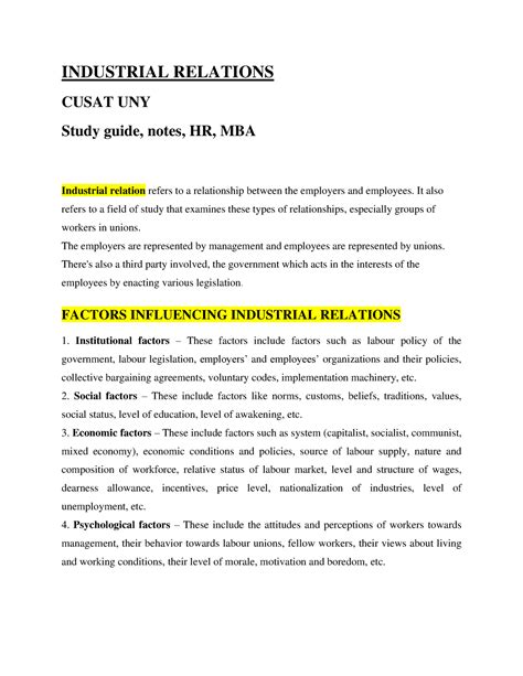 industrial relations management notes