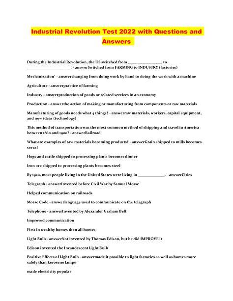 industrial revolution chapter test