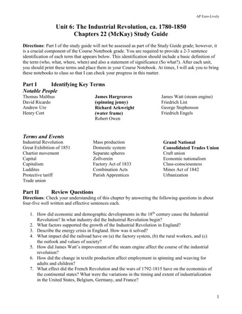 Industrial Revolution Study Guide With Answers