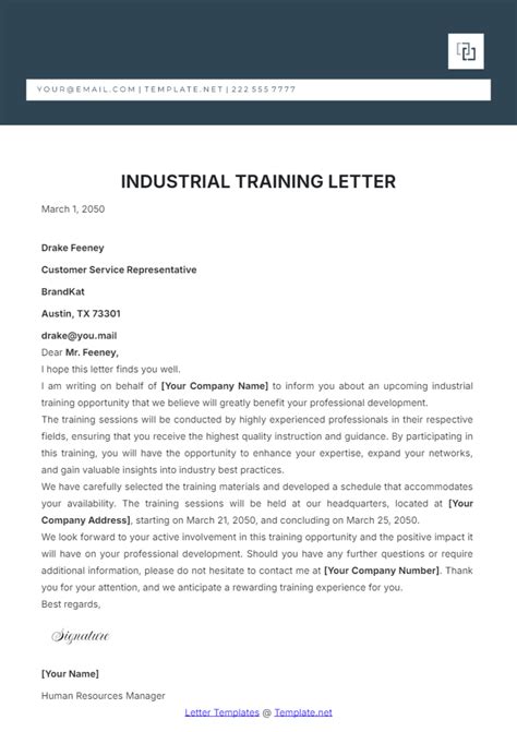 industrial training letter format