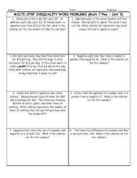 Inequality Word Problems 6th Grade
