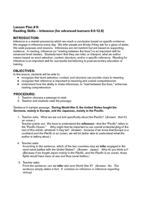 Inference Lesson Plan For 10th 12th Grade Lesson Inference Worksheets 10th Grade - Inference Worksheets 10th Grade