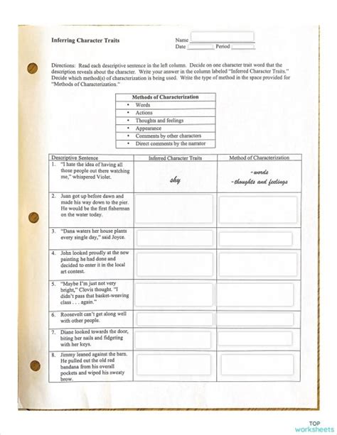 Inferring Character Traits Interactive Worksheet Topworksheets Inferring Character Traits Worksheet Answers - Inferring Character Traits Worksheet Answers