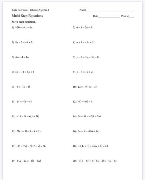 Infinite Algebra 1 One Step Equations