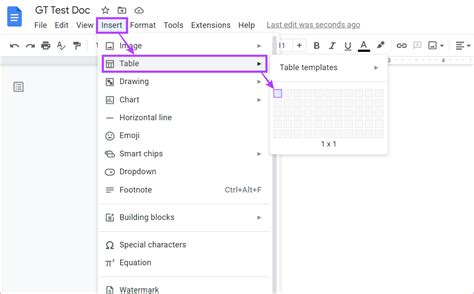 infoga tabell google docs