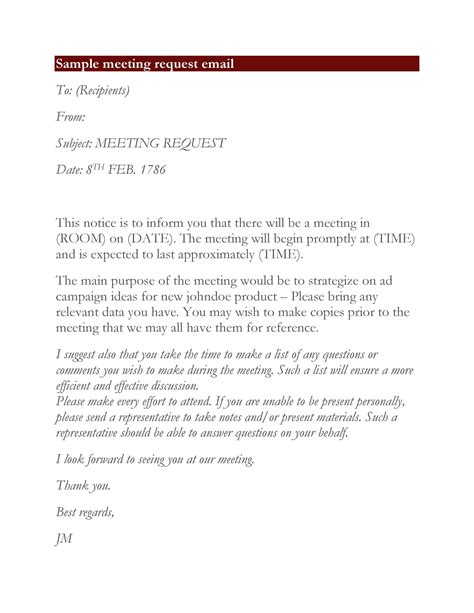 inform of the meeting sample emails