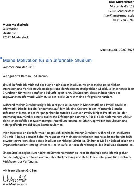 informatik motivationsschreiben