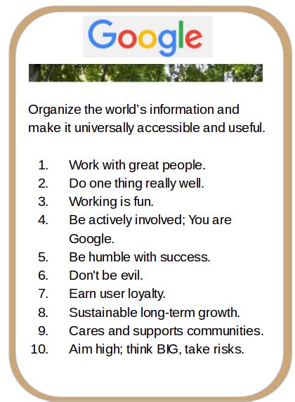 Information About Google Company Values