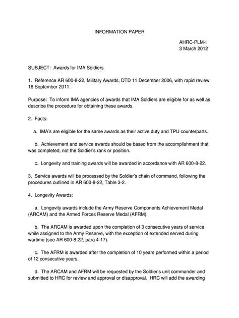 Information Paper Army Example