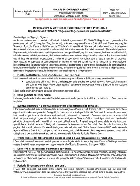 informativa sulla privacy fac simile