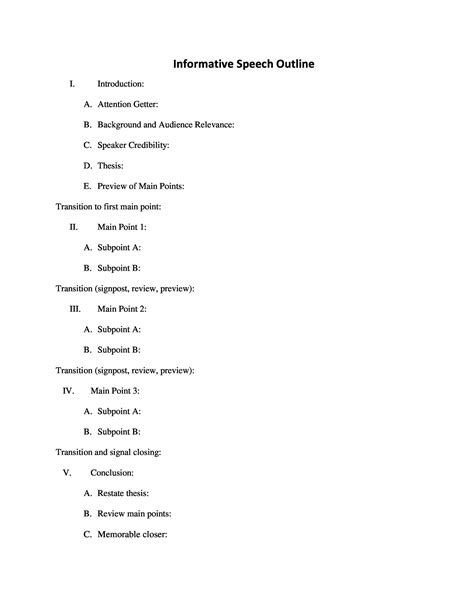 Informative Speech Outline Format Name Date Topic