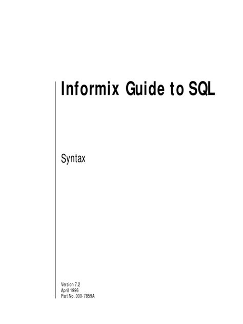Read Online Informix Guide To Sql Syntax 