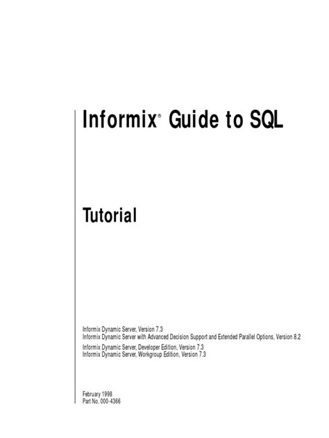 Read Informix Guide To Sql Tutorial Volume 2 