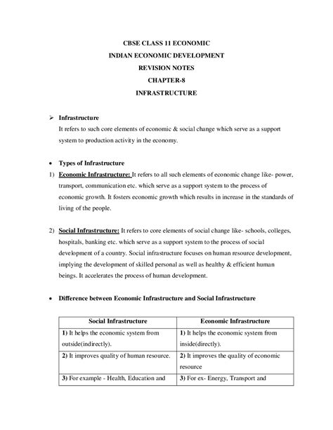 Infrastructure Cbse Notes For Class 11 Indian Economic