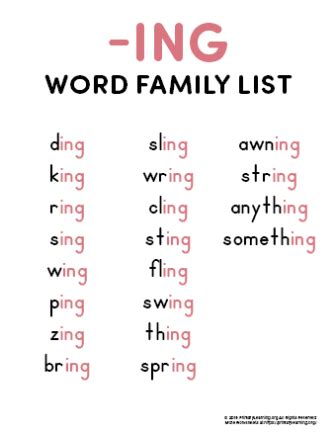 Ing Word Family List Primarylearning Org Ing Words First Grade Worksheet - Ing Words First Grade Worksheet