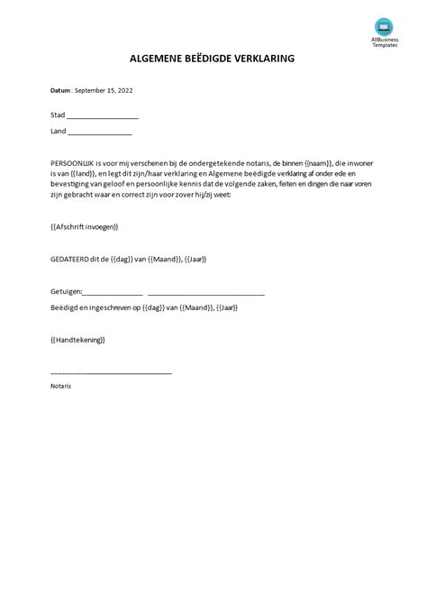 inhoud beëdigde verklaring