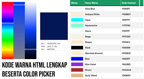 Inilah Kode Warna Html Lengkap Html Color Code Nama Warna Biru - Nama Warna Biru