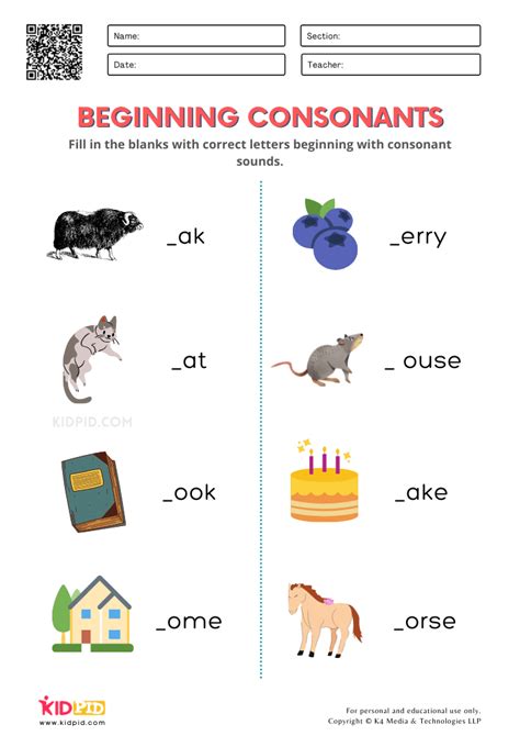 Initial Consonant Worksheet   Consonants Worksheets K5 Learning - Initial Consonant Worksheet