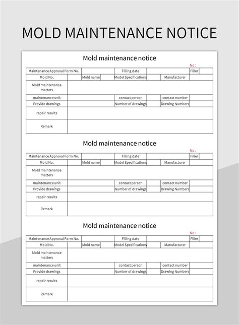 Injection Mold Tool Maintenance Excel Sheet Pdfslibforme