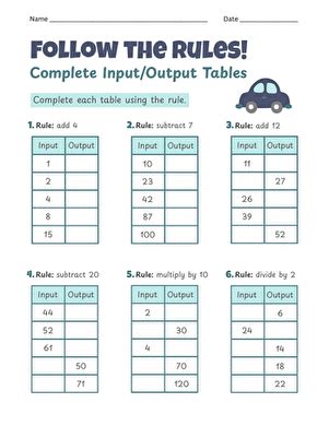 input and output tables super teacher worksheets