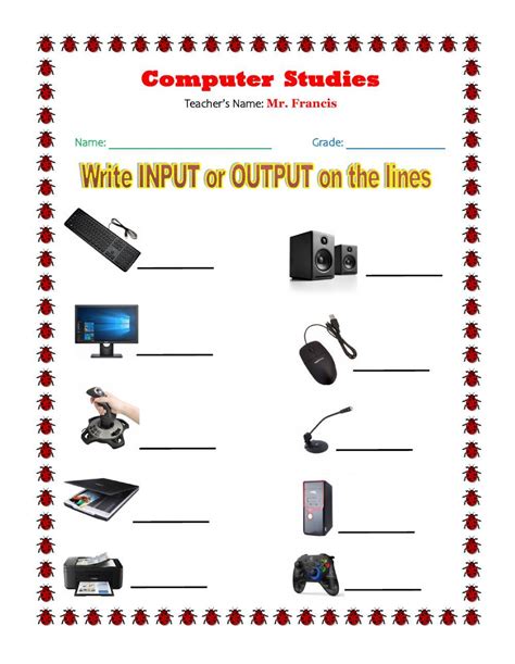 Input And Output Units Computer Worksheets Input Output Worksheet - Input Output Worksheet