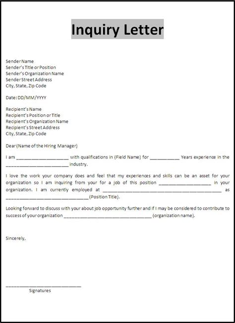 Inquiry Letter Format