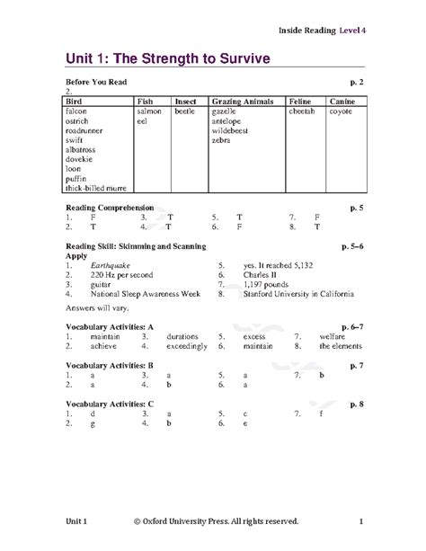 Inside Reading 4 Answer Key Unit 1