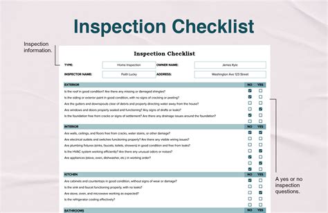 inspection checklist template excel v