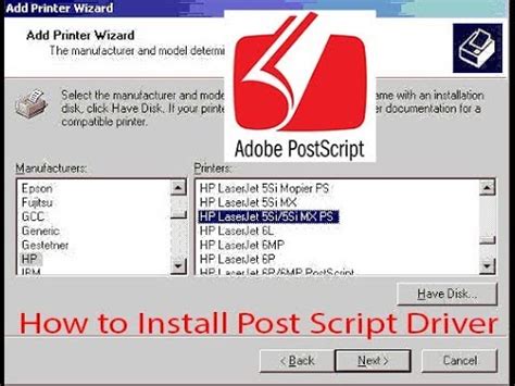 install postscript printer driver