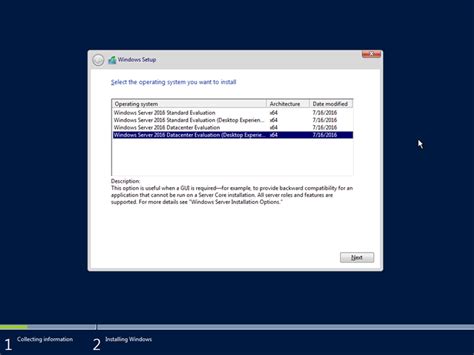 Install Windows 2016 Gui