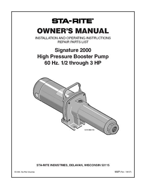 Installation And Operating Instructions Sta Rite