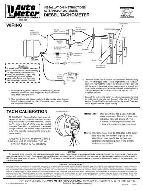 installation instructions alternator actuated diesel tachometer