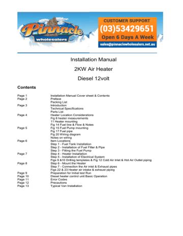 Read Installation Manual 2Kw Air Heater Diesel 12Volt 