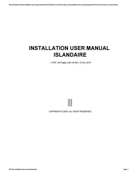 Read Online Installation User Manual Islandaire 
