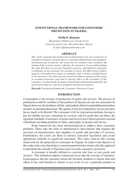Institutional Framework For Consumers Protection In Nigeria