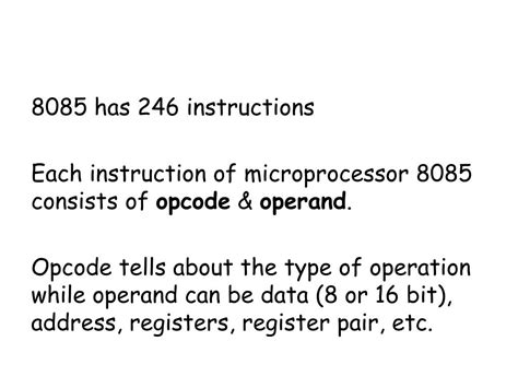instruction set of 8085 microprocessor ppt
