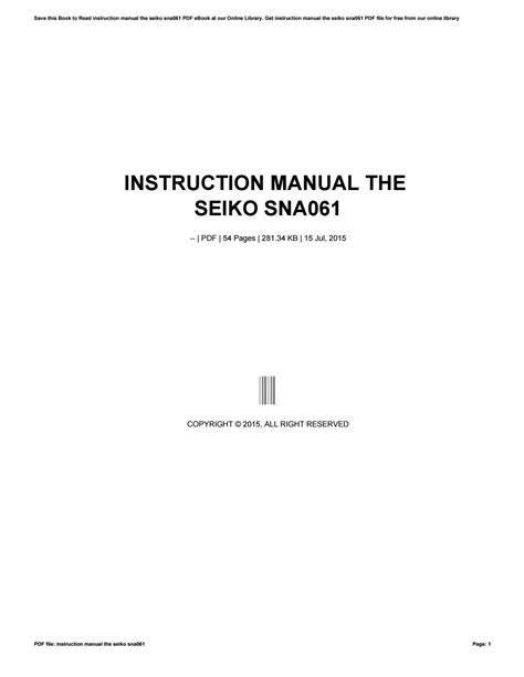 Download Instruction Manual The Seiko Sna061 